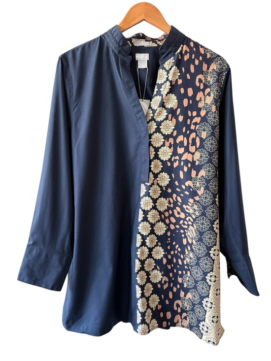 Chico's Tops - Chico’s Navy Patterned Non Iron Tunic Top